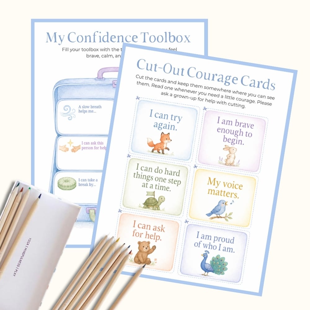 My Confidence Toolbox and Cut-Out Courage Cards pages from the Confidence Builder Kit with pencils