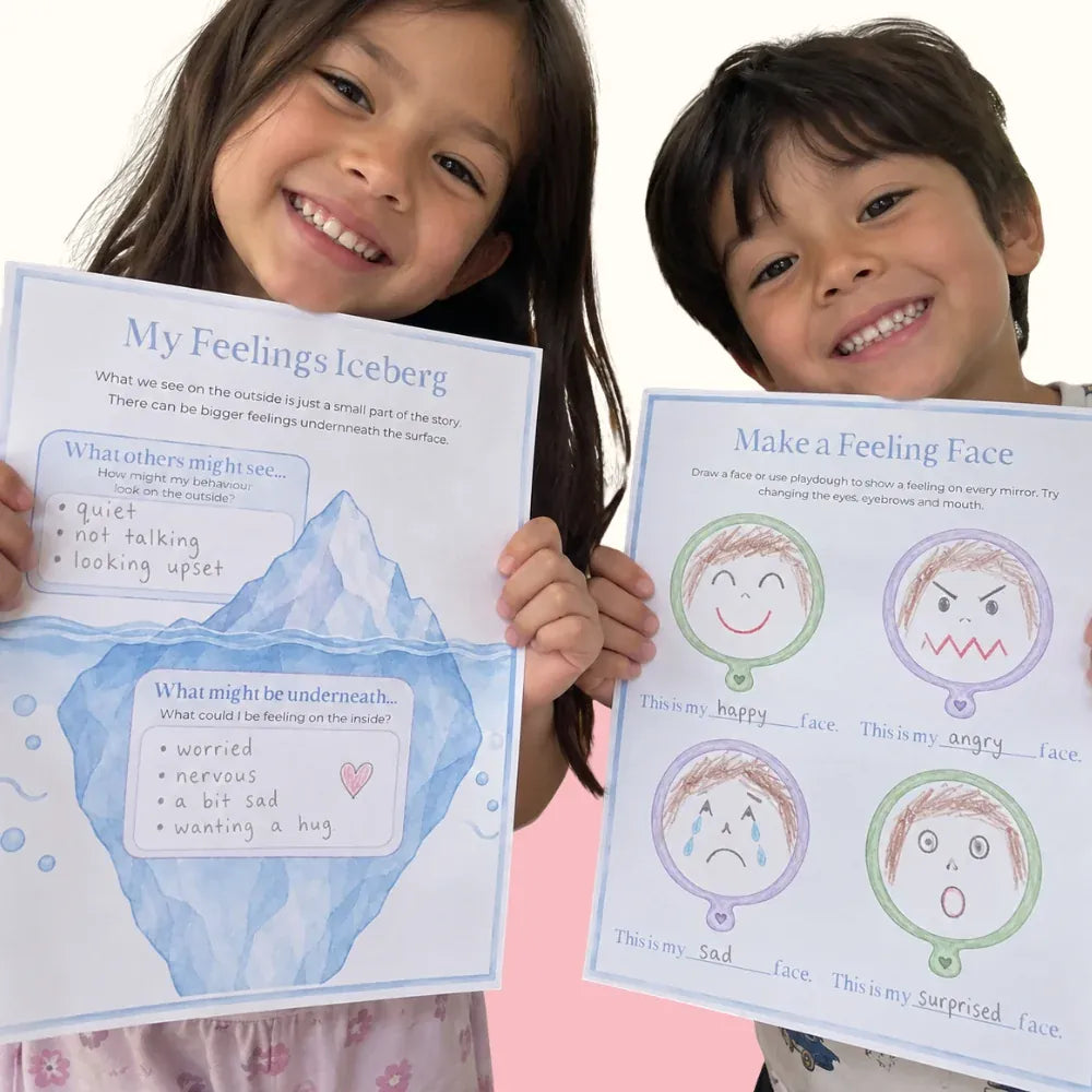 Parent and child using Mindful Growth printable activities