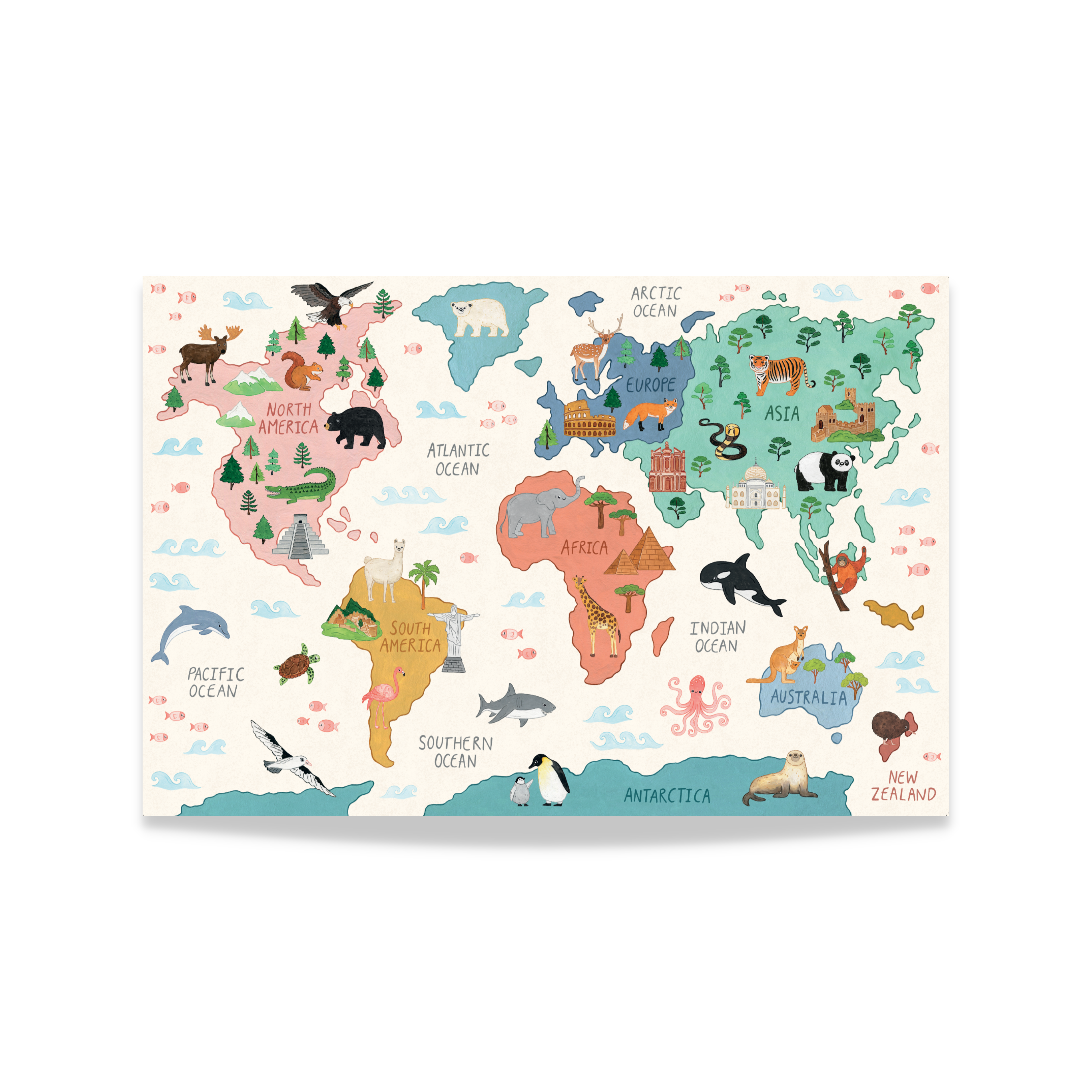 Animals of the World Map Poster